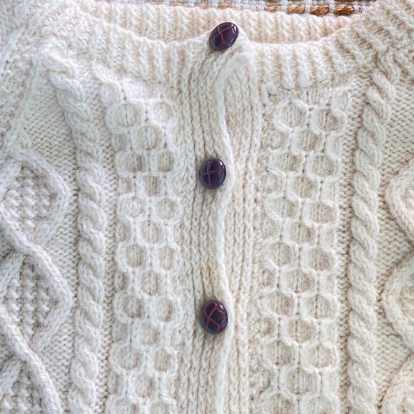 Vintage Irish Wool Fisherman Cardigan Cream Cable Knit Sweater - Picture 12 of 15